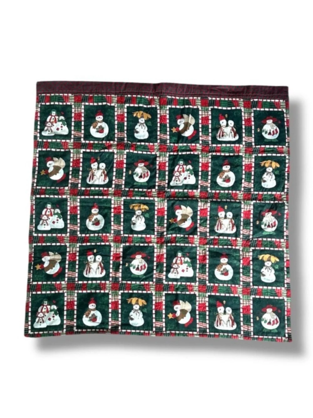 Vintage Handmade Christmas Snowman Appliqué Hanging Quilted Blanket Xmas Holiday